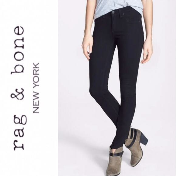 rag & bone JEAN Black Plush The Legging Straight Mid Rise Pants 28 - Picture 1 of 11